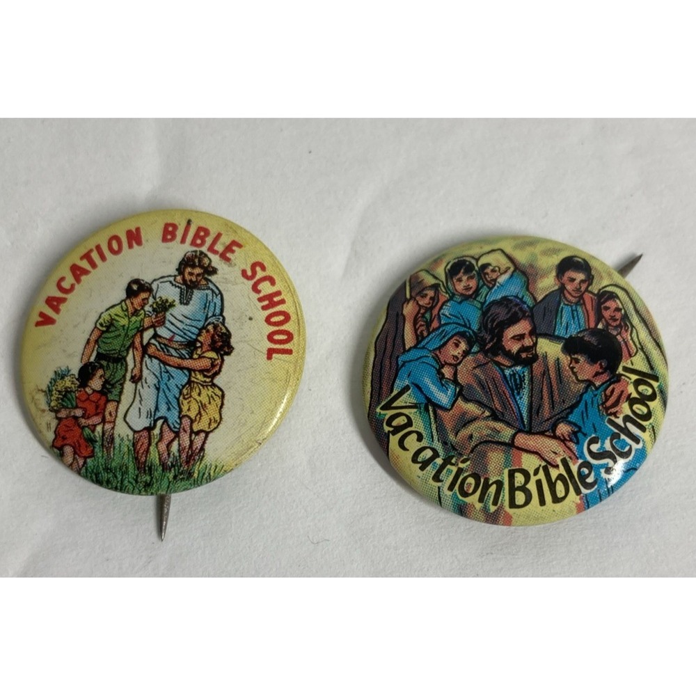 Vintage VBS Vacation Bible School Lapel Pins Buttons Concordia Lot Of 2